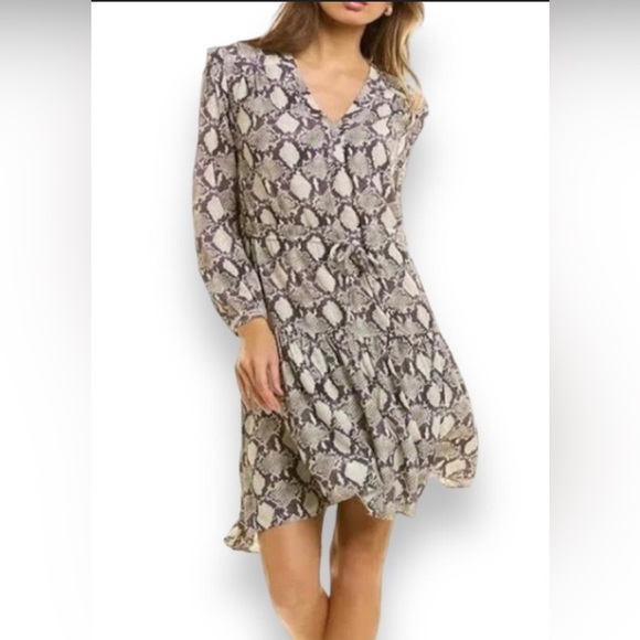 Rebecca Minkoff Snakeskin Print Long Sleeve Dress. Color: Ecru Multi (Grey). - Picture 1 of 6